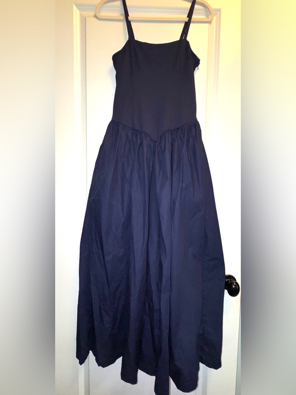 CAMILA COELHO Cotton Midi Dress Jersey upper Navy Blue M Full Skirt - Picture 5 of 7